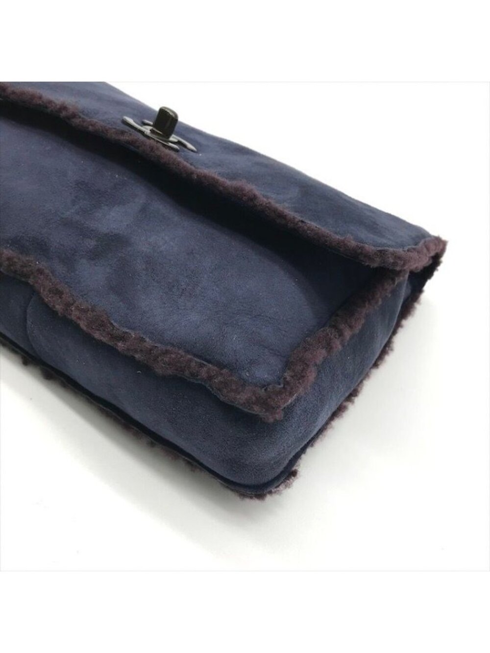 Chanel CC Logo Turnlock Mouton Hand Clutch Navy - Picture 5 of 10
